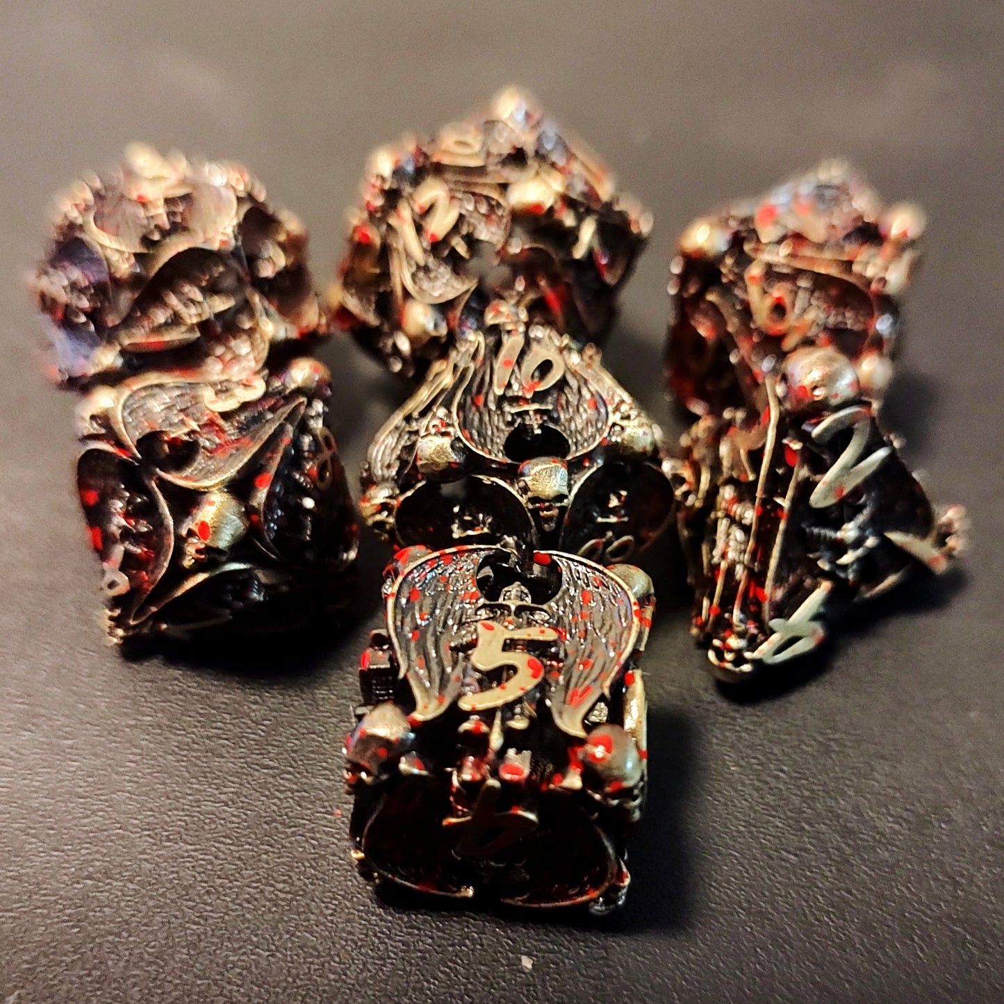 Hollow Metal D&D dice set, blooding Angel design