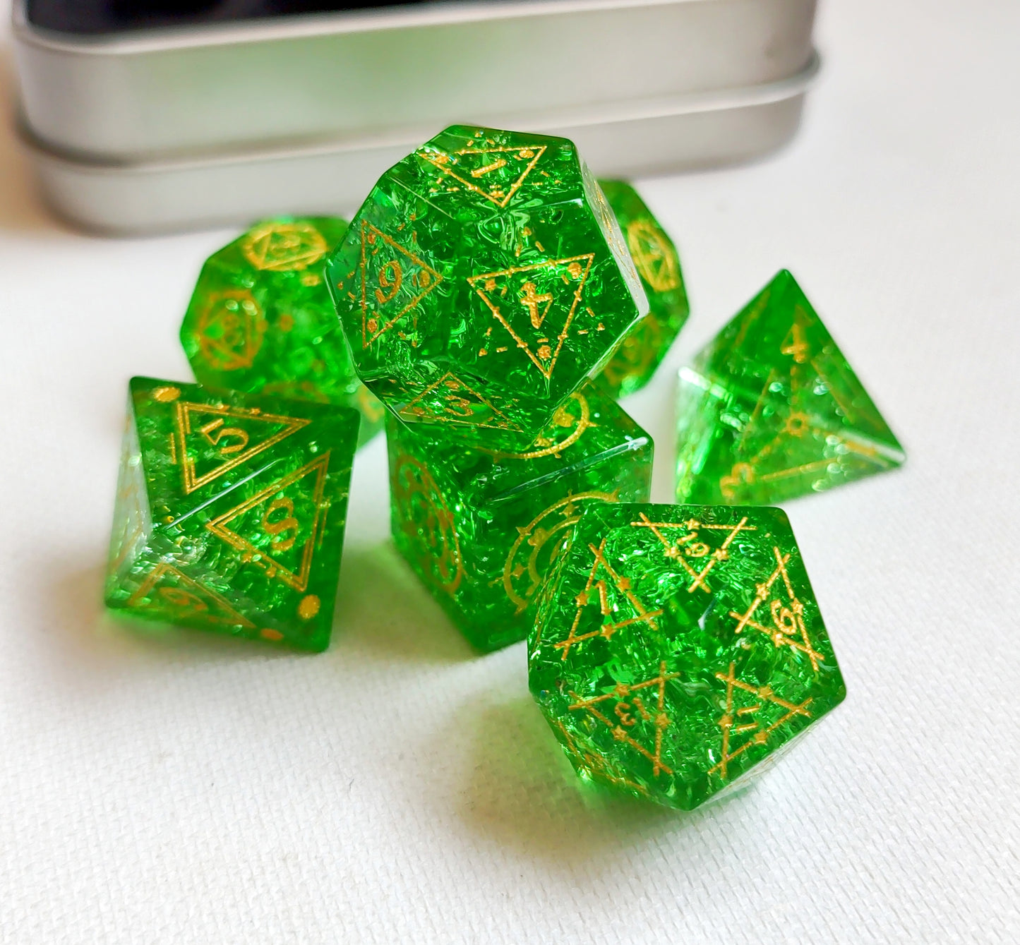 Green Crystal DnD dice set, Luxury with attractive designs