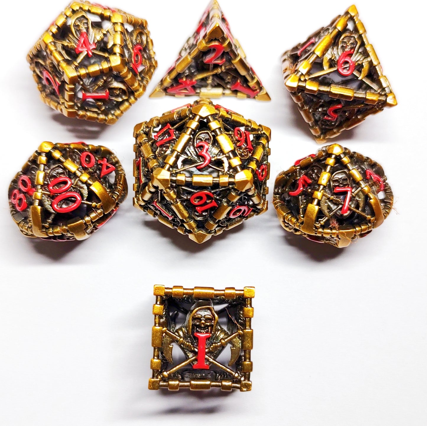 Hollow Metal D&D dice set, Death Prizoned design