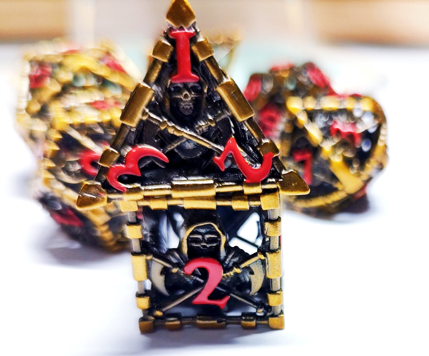 Hollow Metal D&D dice set, Death Prizoned design