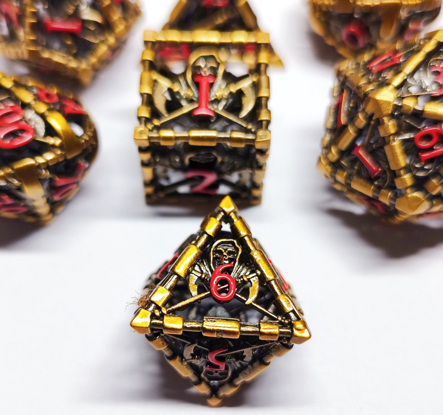 Hollow Metal D&D dice set, Death Prizoned design