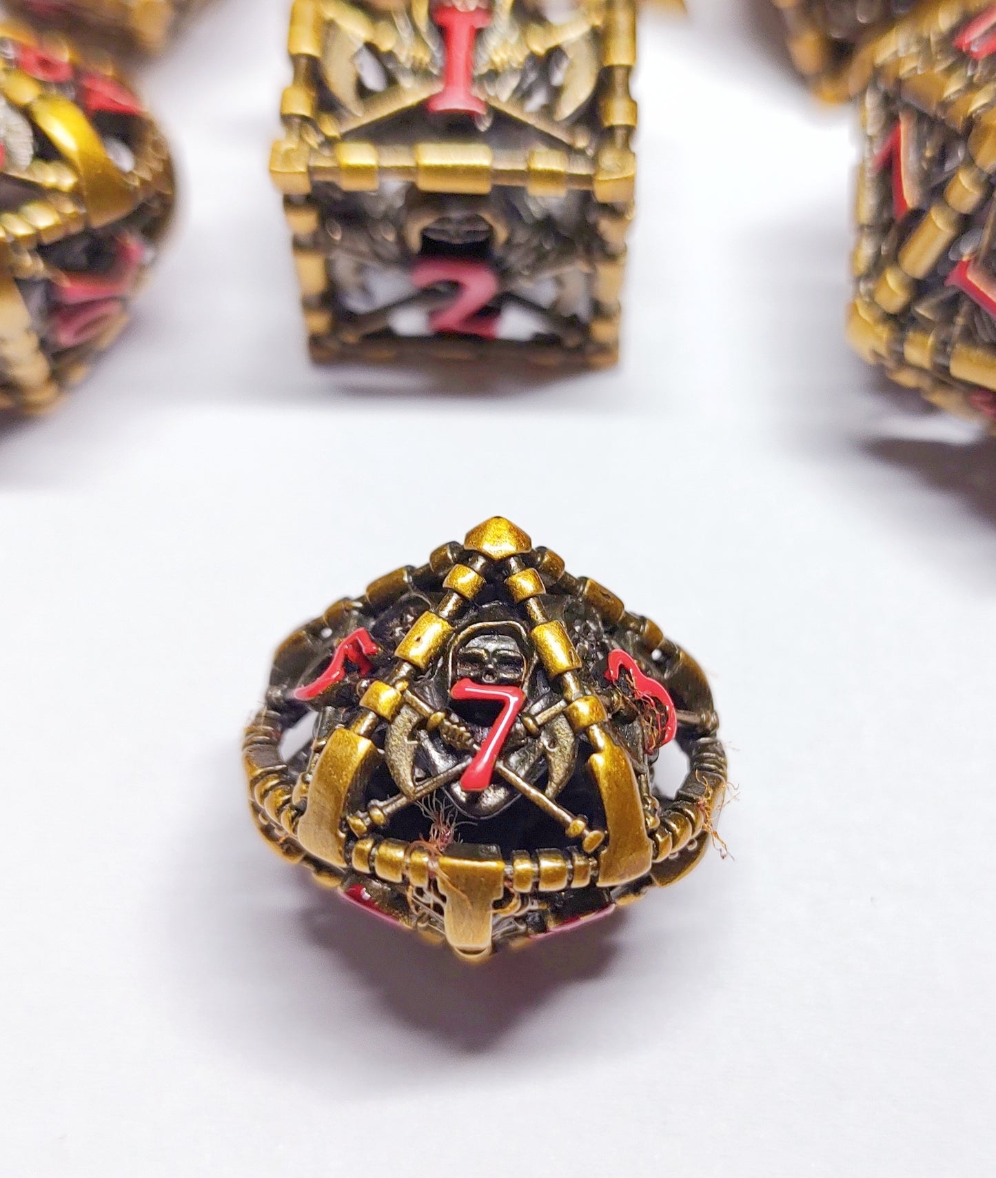 Hollow Metal D&D dice set, Death Prizoned design