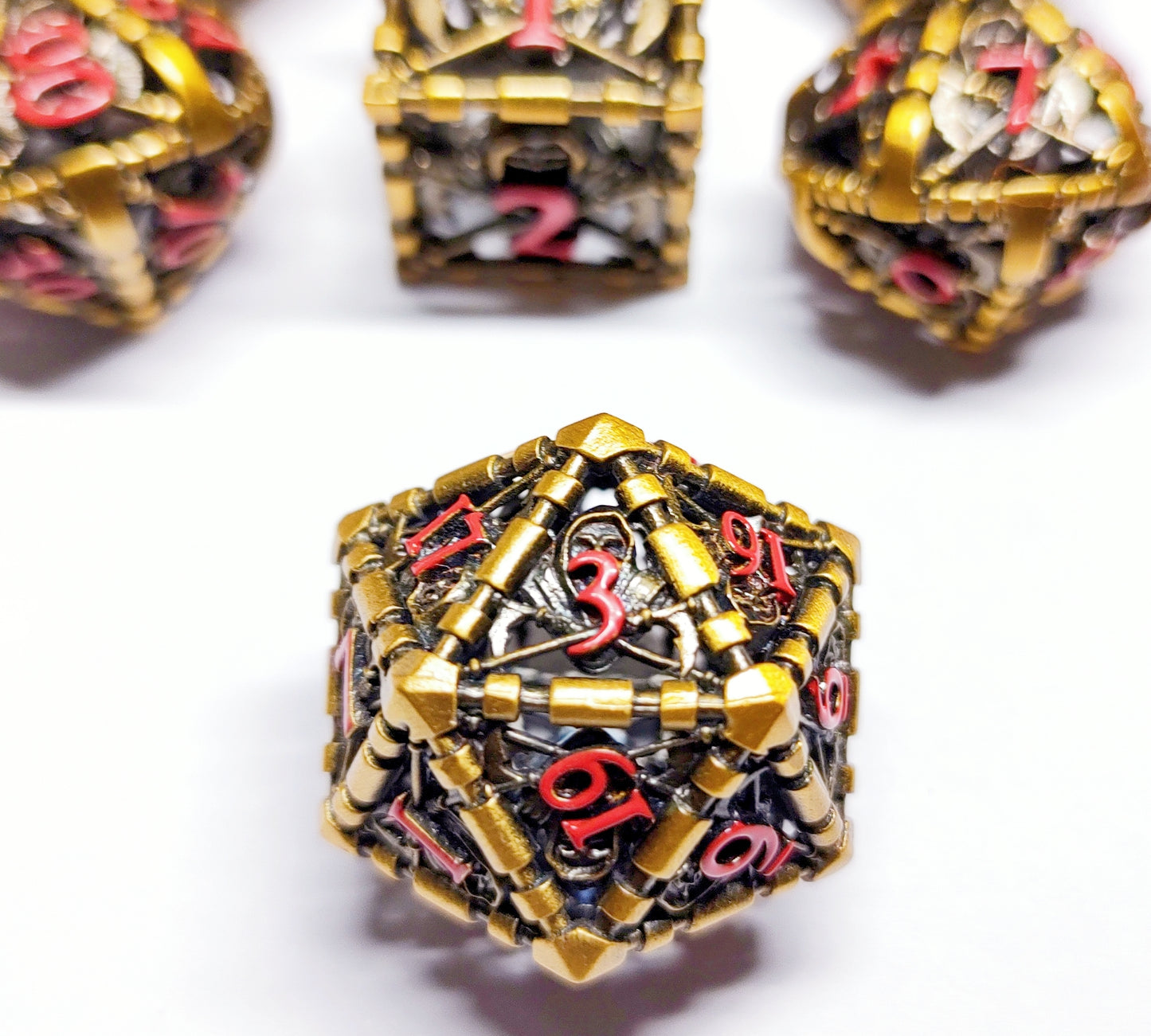 Hollow Metal D&D dice set, Death Prizoned design