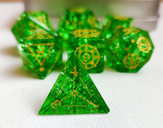 Green Crystal DnD dice set, Luxury with attractive designs