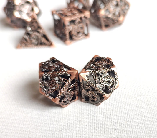 Hollow Metal D&D dice set, Flying Dragon design