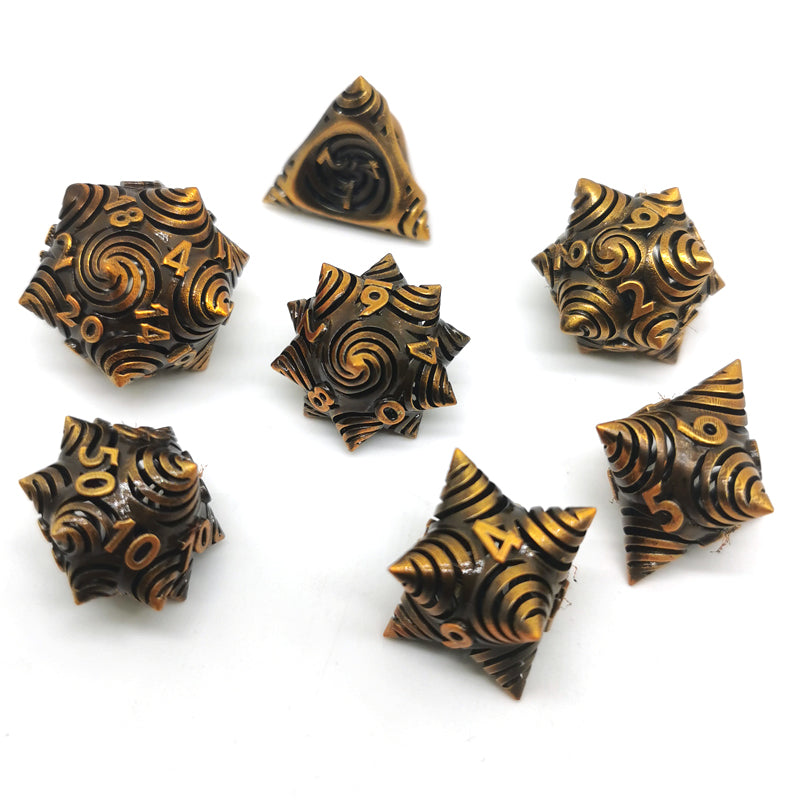 Hollow Metal D&D dice set, Spiral Design